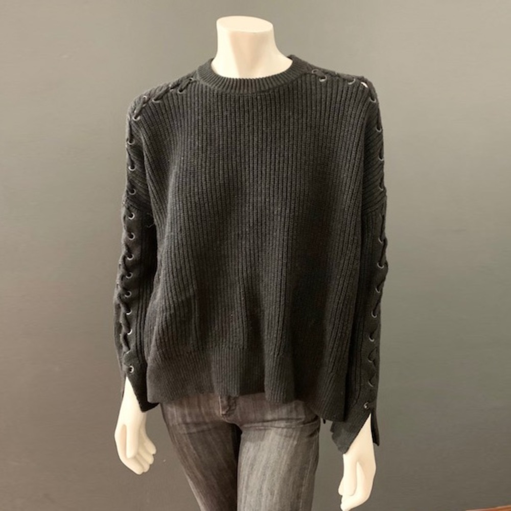 All Saints cotton knit sweater with sleeve trim in M